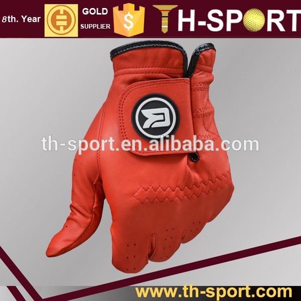 Left Handed Red Mens Colored Leather Golf Gloves
