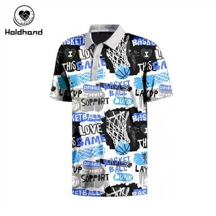 Áo sơ mi Polo theo chủ đề bóng rổ màu xanh hợp thời trang Áo sơ mi chơi gôn của nam giới với logo tùy chỉnh